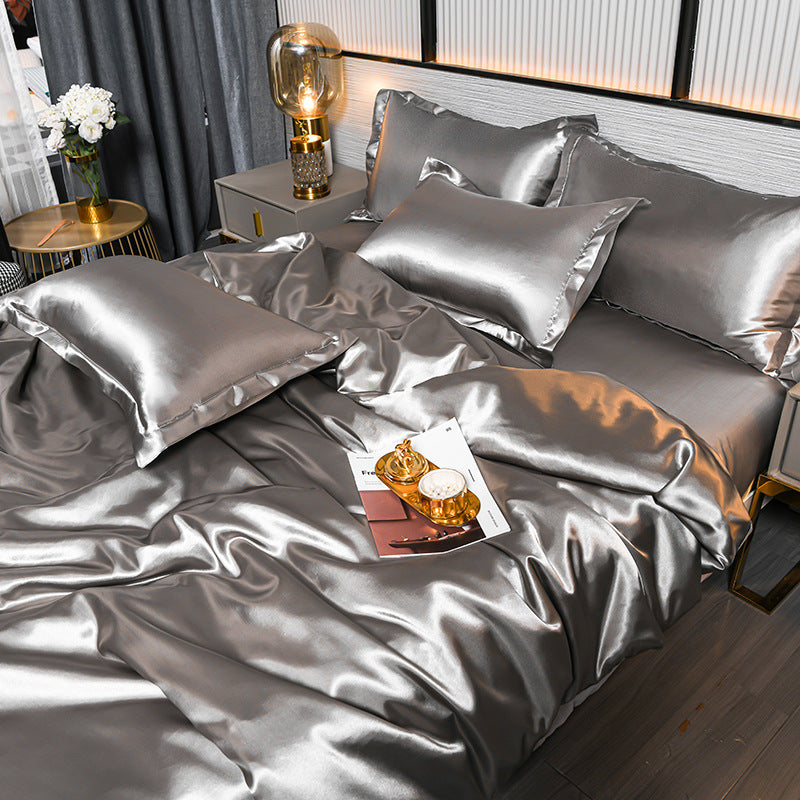 Pure Color Ice Silk Cool
Quilt Cover Bed Sheet Bedding