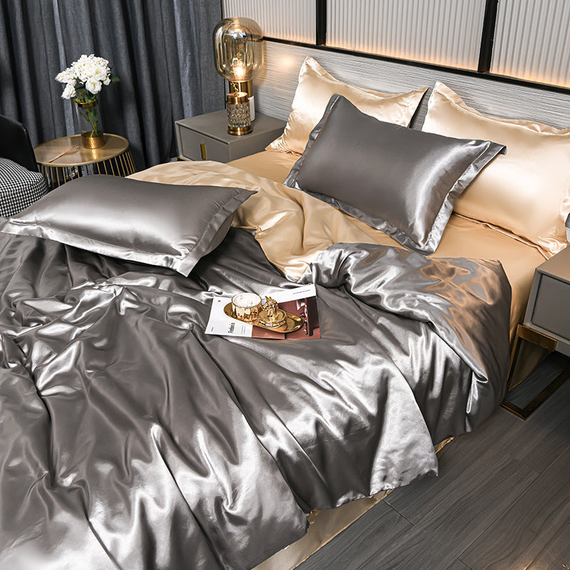 Pure Color Ice Silk Cool
Quilt Cover Bed Sheet Bedding