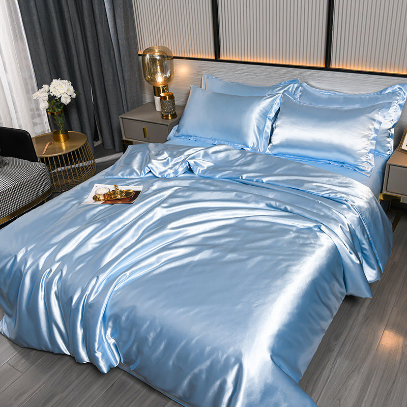 Pure Color Ice Silk Cool
Quilt Cover Bed Sheet Bedding