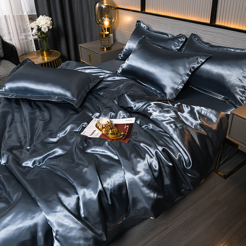 Pure Color Ice Silk Cool
Quilt Cover Bed Sheet Bedding