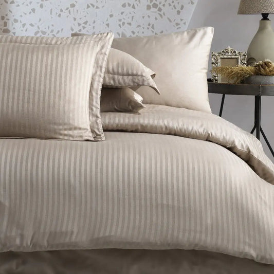 Hobby Striped Beige - Double Jacquard Satin Duvet Cover Set